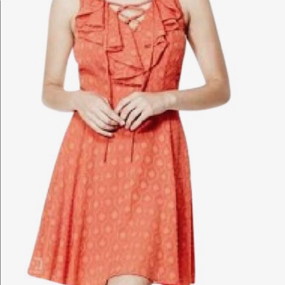 Guess Chiffon Textured Lace-Up Ruffle Dress